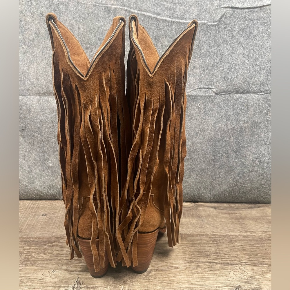 Brother Brown Suede Fringe Heeled Boots - Picture 10 of 14